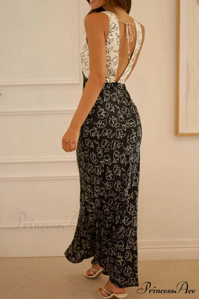 Floral Print V Neck Dress with Contrast Detail and Tie-back - Image 15