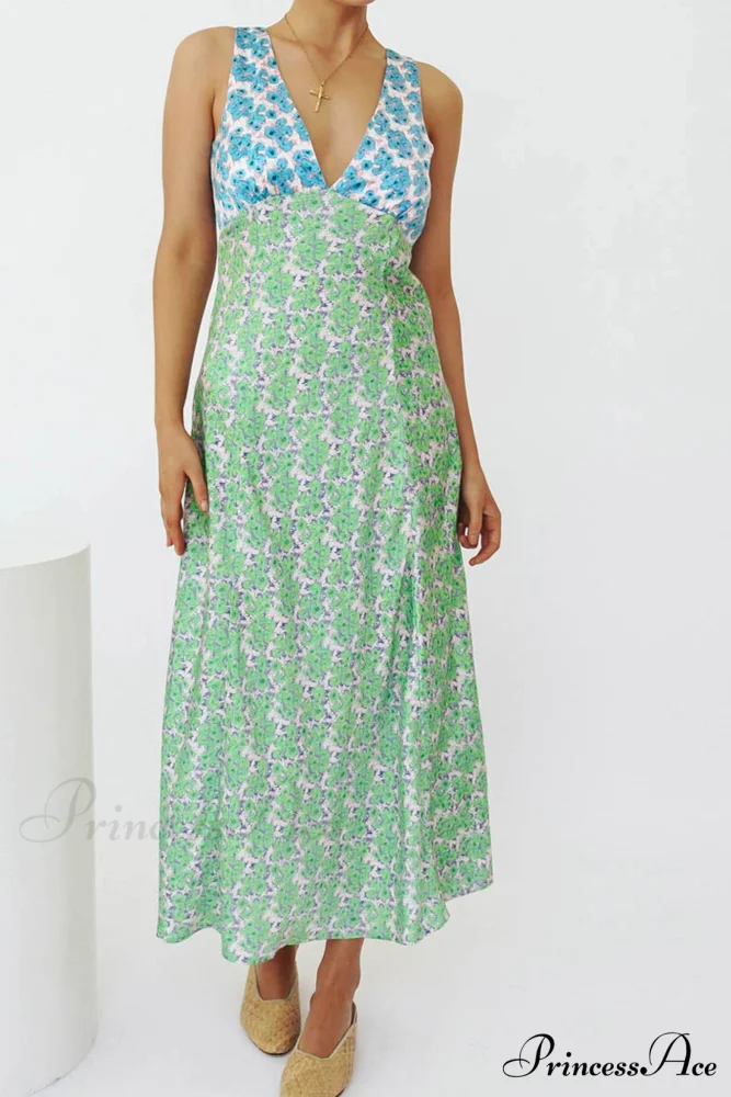 Floral Print V Neck Dress with Contrast Detail and Tie-back - Image 8