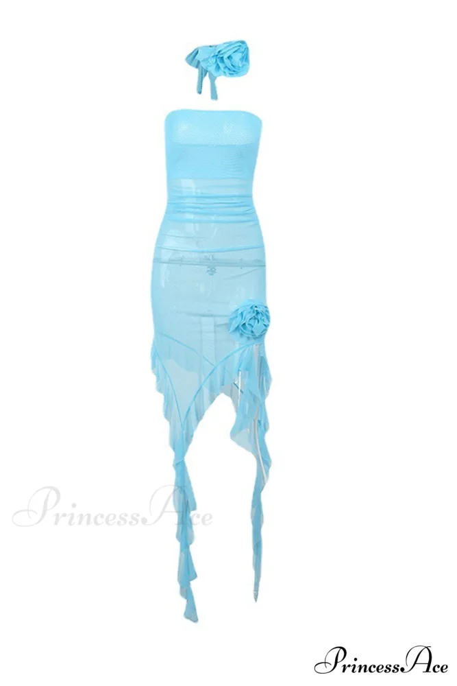 Floral Fringe Mesh Strapless Dress - Image 5