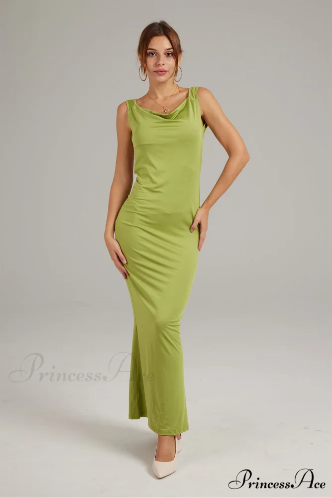 Cowl Neck Backless Pack Hip Dress in Solid Color - Image 6
