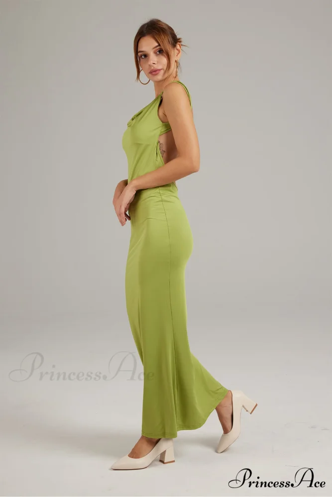 Cowl Neck Backless Pack Hip Dress in Solid Color - Image 7