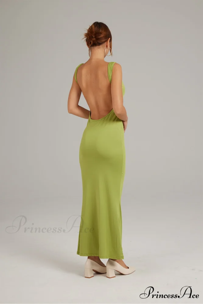Cowl Neck Backless Pack Hip Dress in Solid Color - Image 8