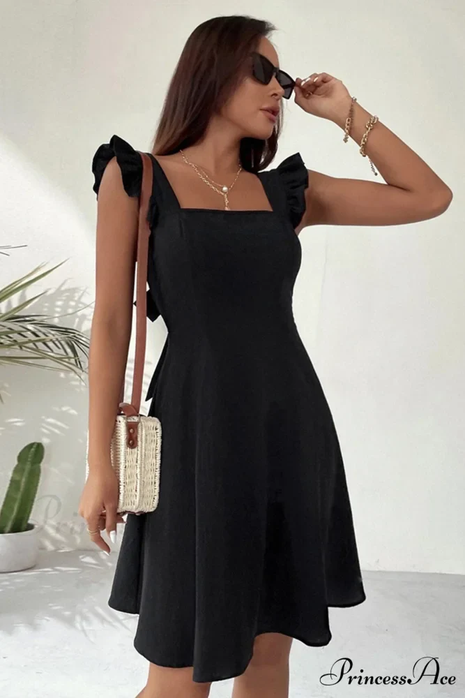 Sleeveless Mini Dress with Ruffle Detail and Tie-back - Image 10