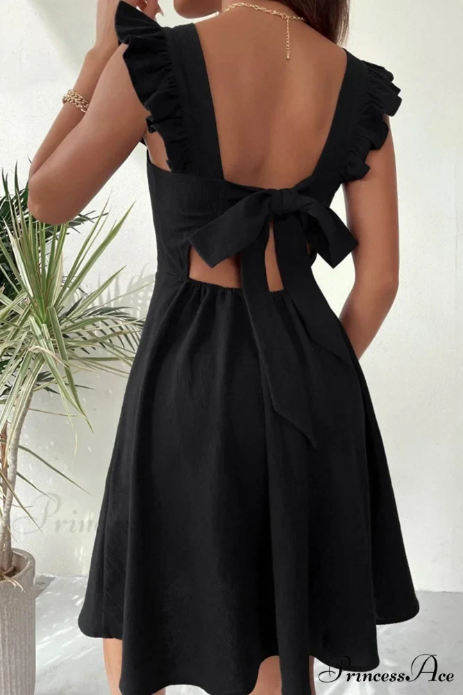 Sleeveless Mini Dress with Ruffle Detail and Tie-back - Image 12