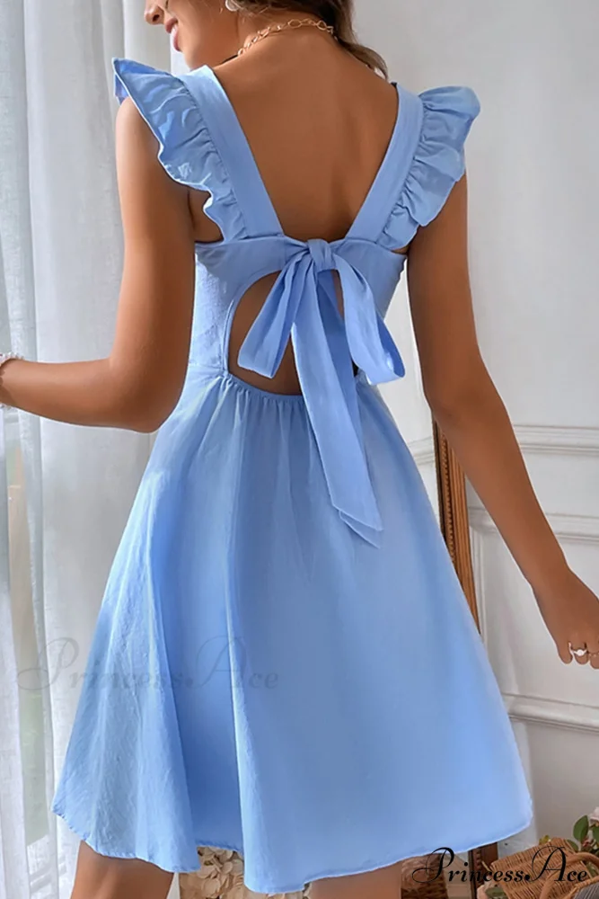 Sleeveless Mini Dress with Ruffle Detail and Tie-back - Image 3