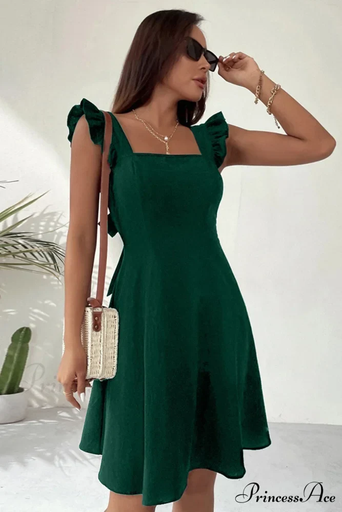 Sleeveless Mini Dress with Ruffle Detail and Tie-back - Image 5