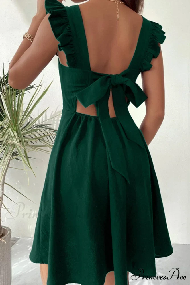 Sleeveless Mini Dress with Ruffle Detail and Tie-back - Image 6