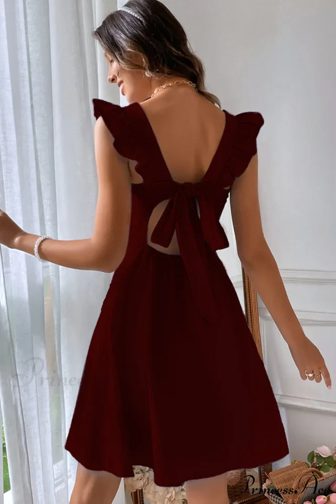 Sleeveless Mini Dress with Ruffle Detail and Tie-back - Image 9