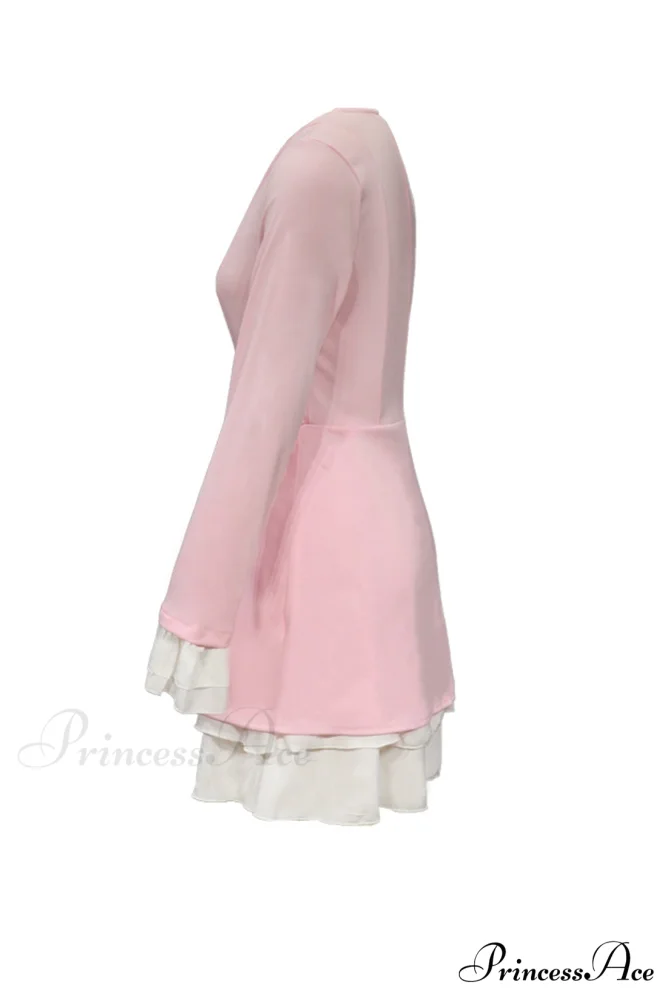 V Neck Ruffle Dress with Fake Two-Piece Design - Image 4