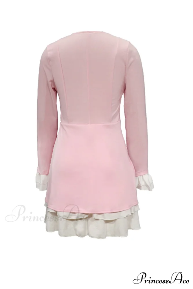 V Neck Ruffle Dress with Fake Two-Piece Design - Image 5
