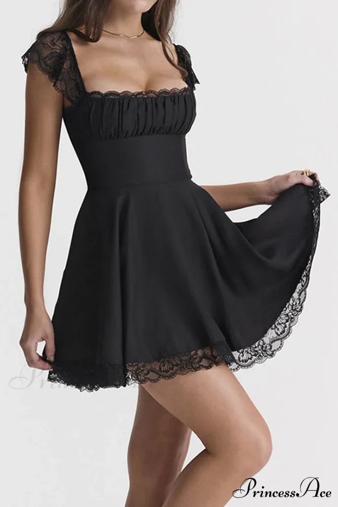 Strappy Lace Patchwork Corset Dress - Image 15
