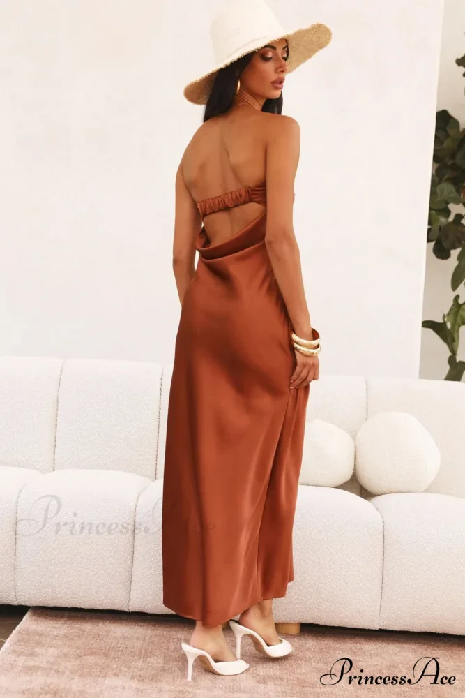 Solid Color Satin Strapless Midi Dress - Image 20