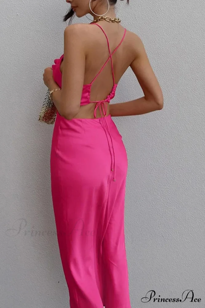 Satin Tie-back Criss-cross Cami Dress with Rose Pattern - Image 2