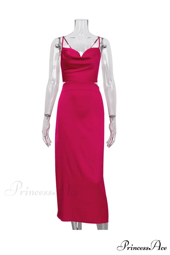 Satin Tie-back Criss-cross Cami Dress with Rose Pattern - Image 3