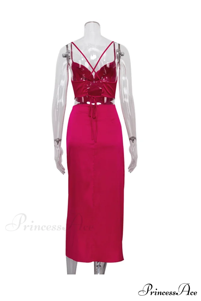 Satin Tie-back Criss-cross Cami Dress with Rose Pattern - Image 4