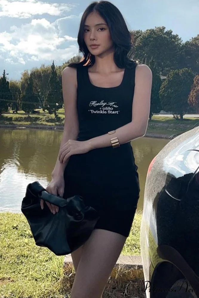 Bodycon Tank Dress with Letter Print - Image 10