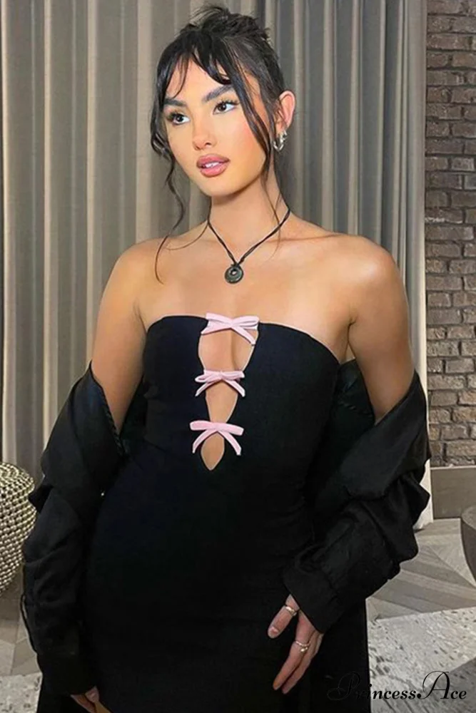 Strapless Dress with Bow-Tie Cut-Out - Image 4