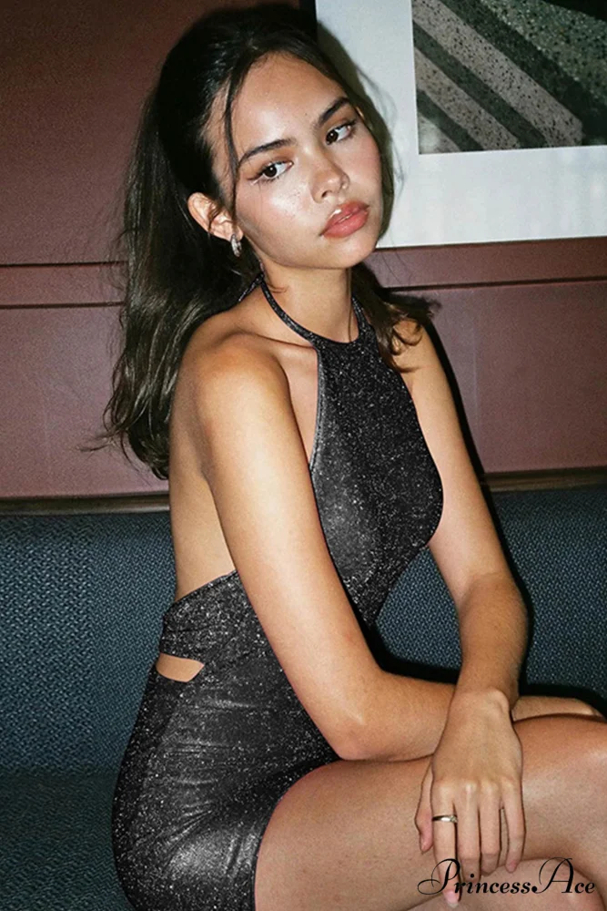 Velvet Bodycon Mini Dress with Tie-Back - Image 9