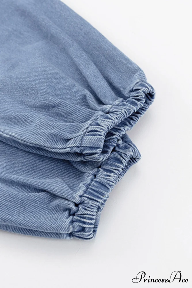 V Neck Button Front Lace Up Denim Dress - Image 6