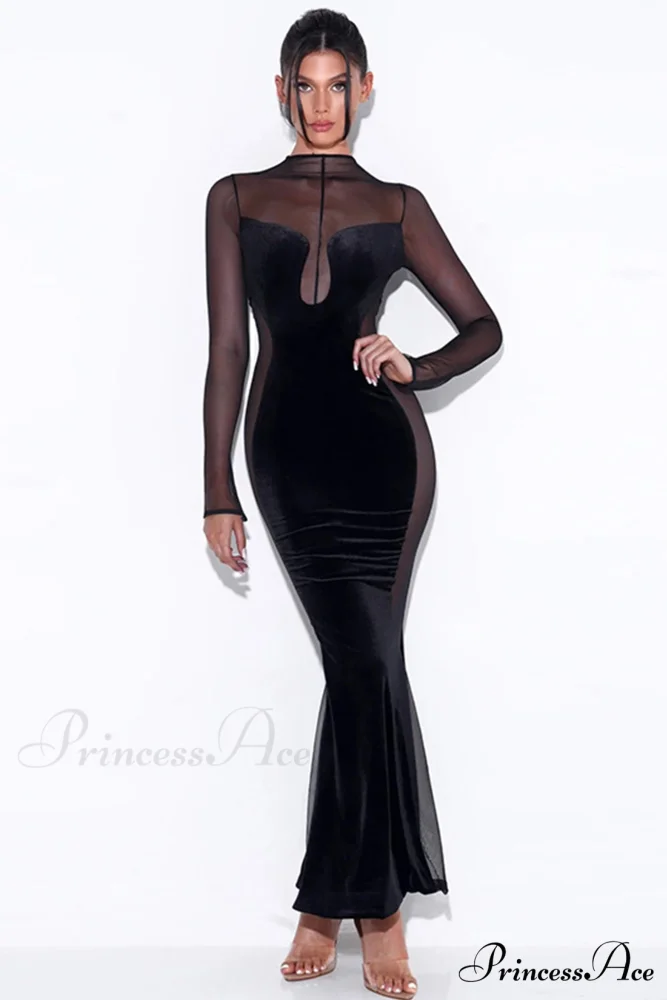 Velvet Mesh Patchwork Maxi Dress - Image 2