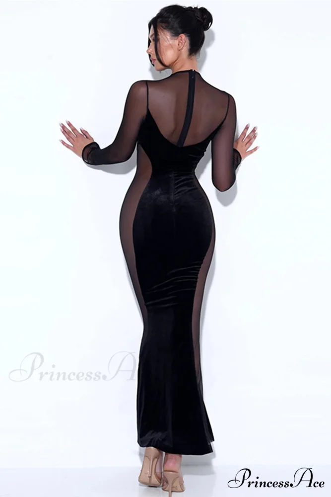 Velvet Mesh Patchwork Maxi Dress - Image 4
