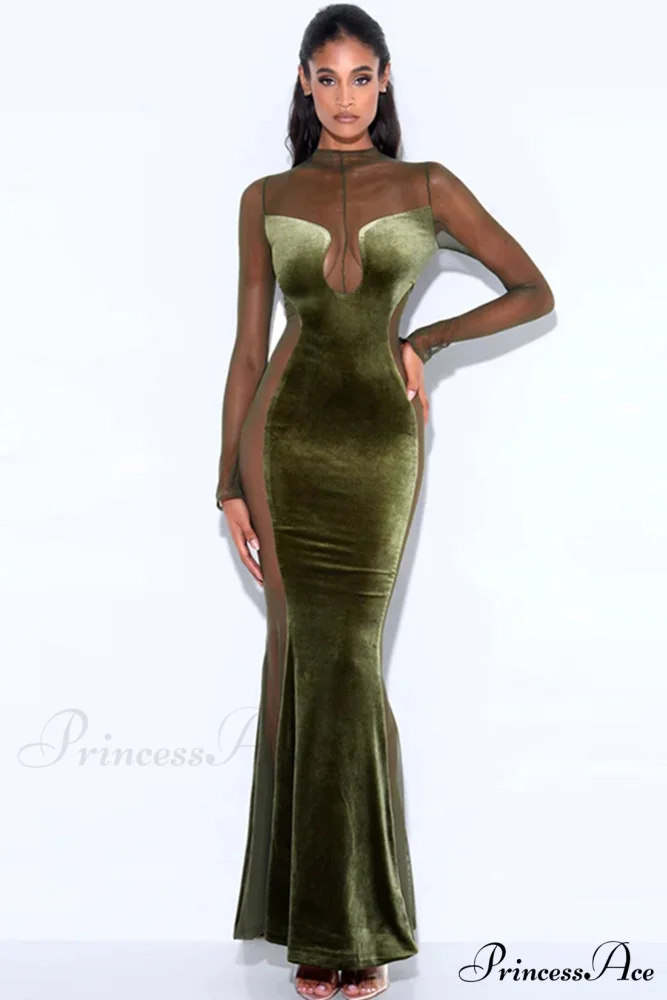 Velvet Mesh Patchwork Maxi Dress - Image 5
