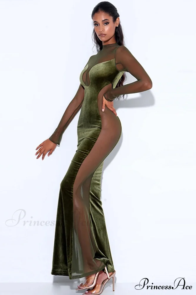 Velvet Mesh Patchwork Maxi Dress - Image 6