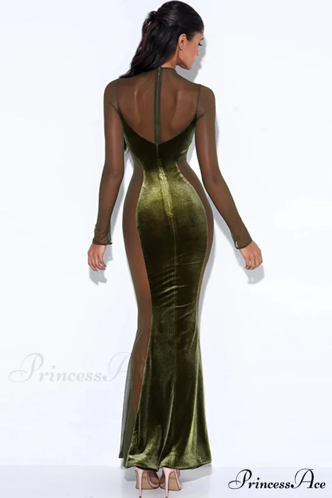 Velvet Mesh Patchwork Maxi Dress - Image 7