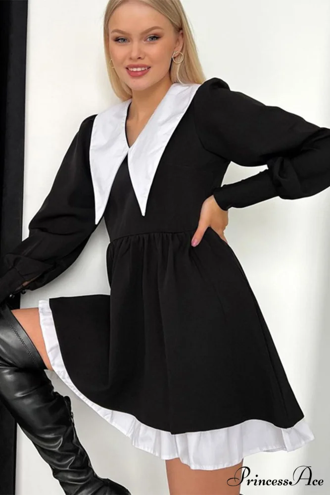 V Neck Babydoll Dress in Solid Color - Image 2