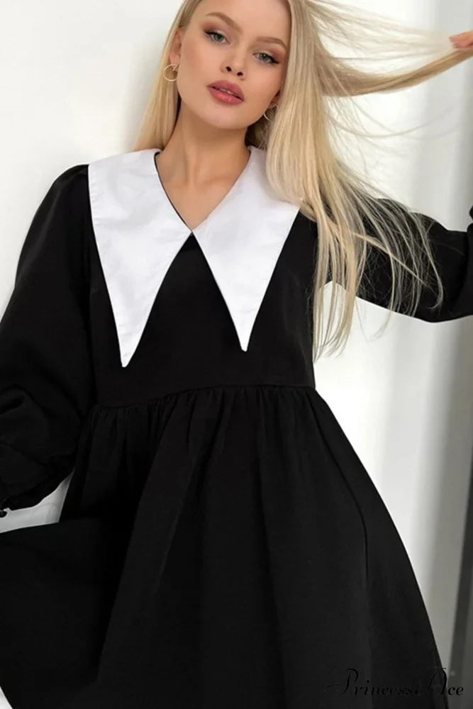 V Neck Babydoll Dress in Solid Color - Image 3