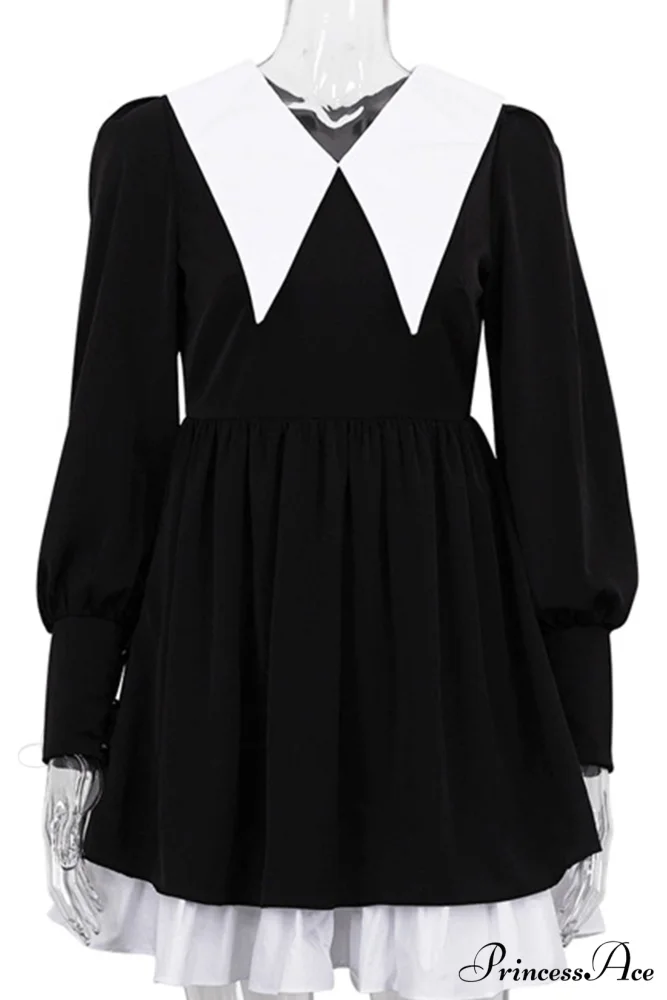 V Neck Babydoll Dress in Solid Color - Image 4
