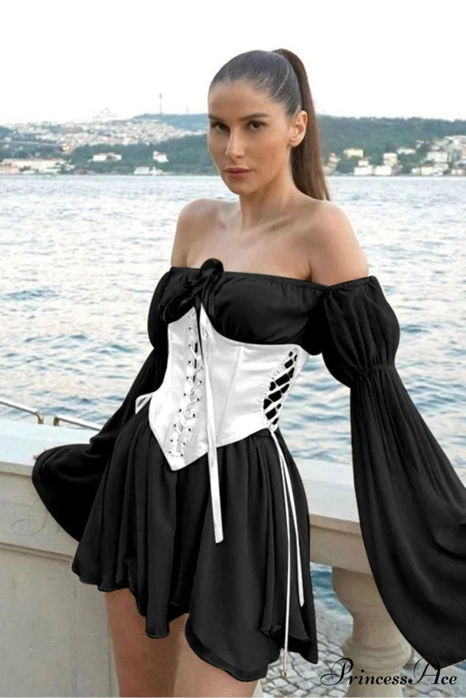 Off Shoulder Lace-up Corset Ruched Dress - Image 10