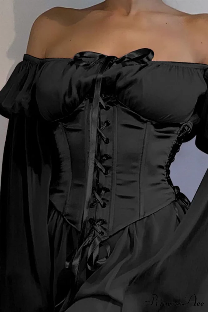 Off Shoulder Lace-up Corset Ruched Dress - Image 12