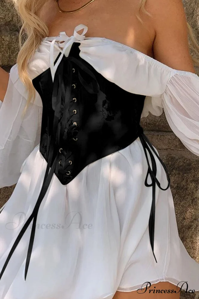 Off Shoulder Lace-up Corset Ruched Dress - Image 3
