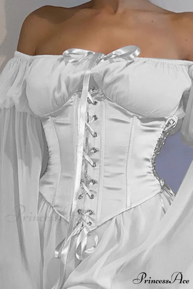 Off Shoulder Lace-up Corset Ruched Dress - Image 4