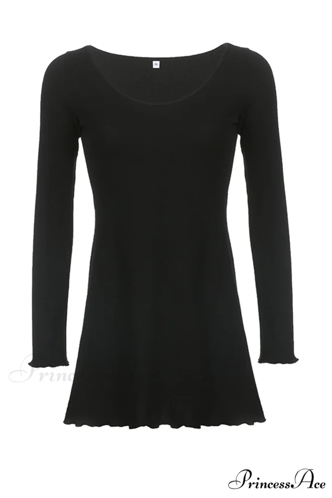 Long Sleeve Lacework Hem Dress with Round Neck - Image 4