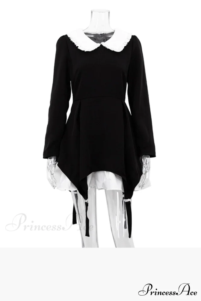Ruched Fake Two-Pieces Dress with Doll Collar - Image 5