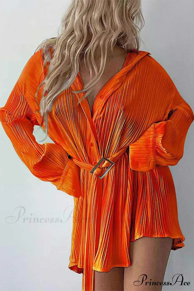 Strappy Waisted Pleated Shirts Dress - Image 11