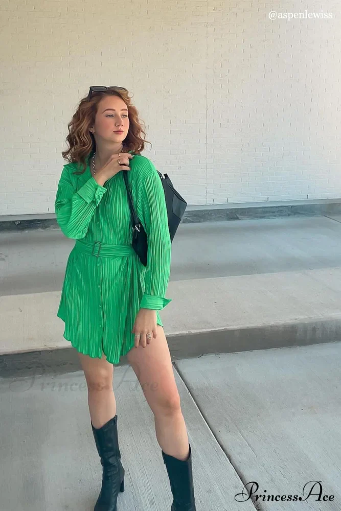 Strappy Waisted Pleated Shirts Dress - Image 2