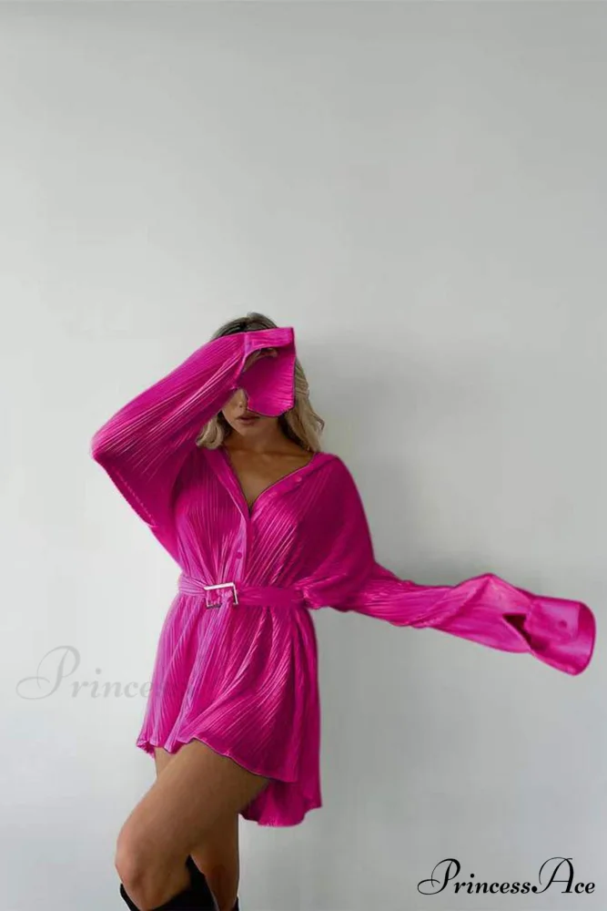 Strappy Waisted Pleated Shirts Dress - Image 7