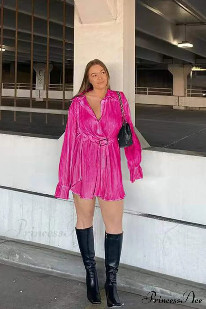 Strappy Waisted Pleated Shirts Dress - Image 8