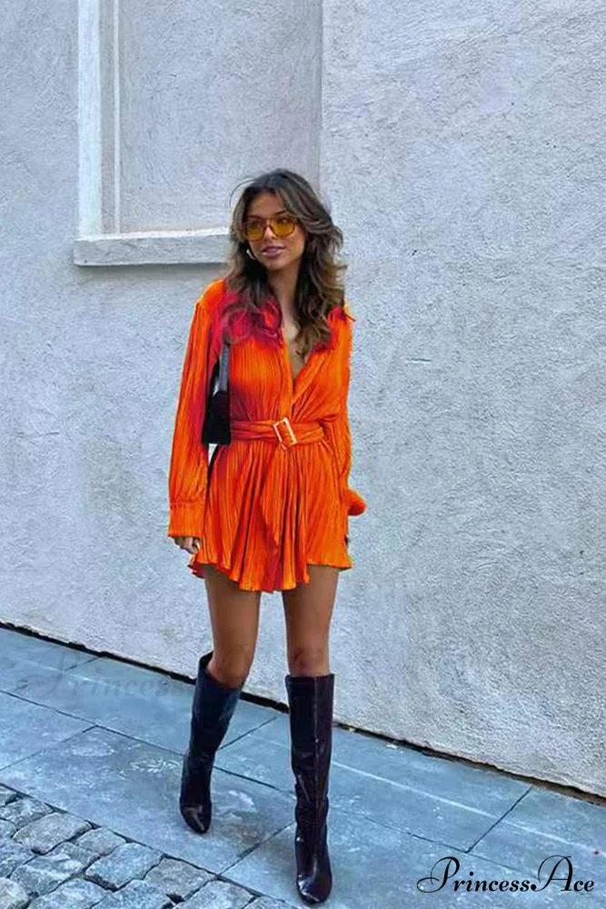 Strappy Waisted Pleated Shirts Dress - Image 9