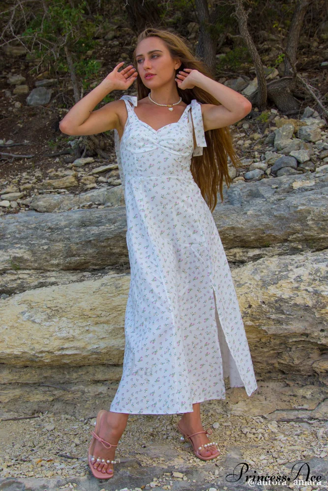 Floral Print Split Dress with Tie-Straps - Image 3