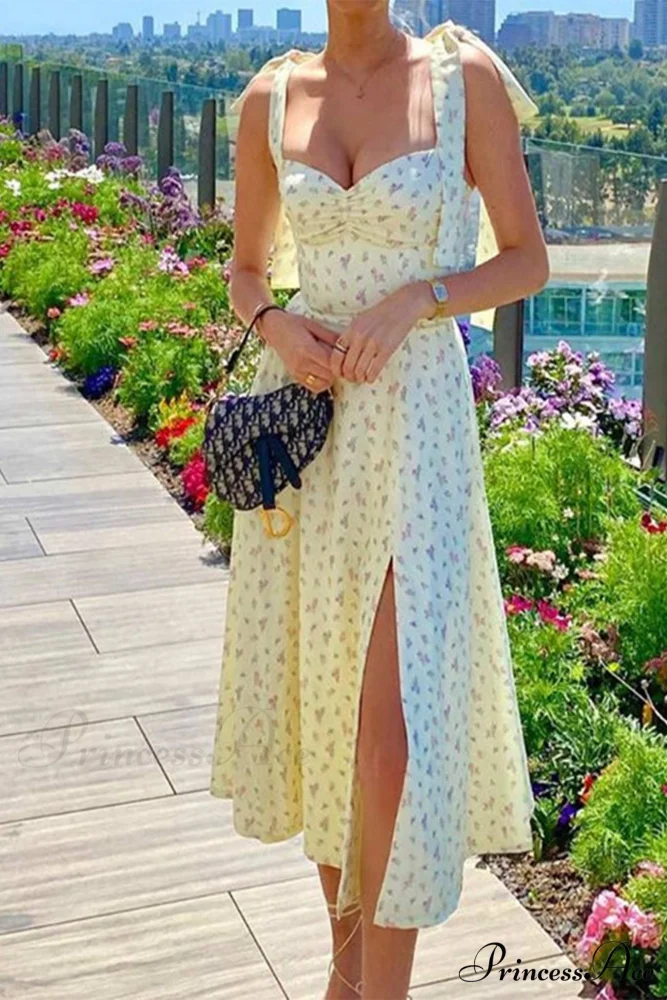 Floral Print Split Dress with Tie-Straps - Image 7
