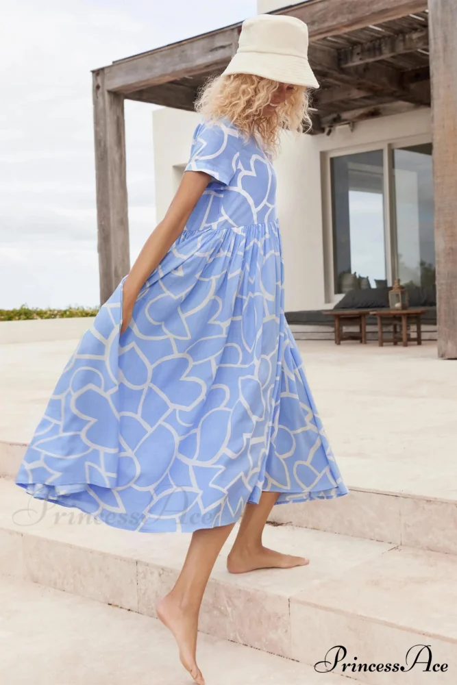 High Waist Ruched Dress with Geometric Print - Image 3