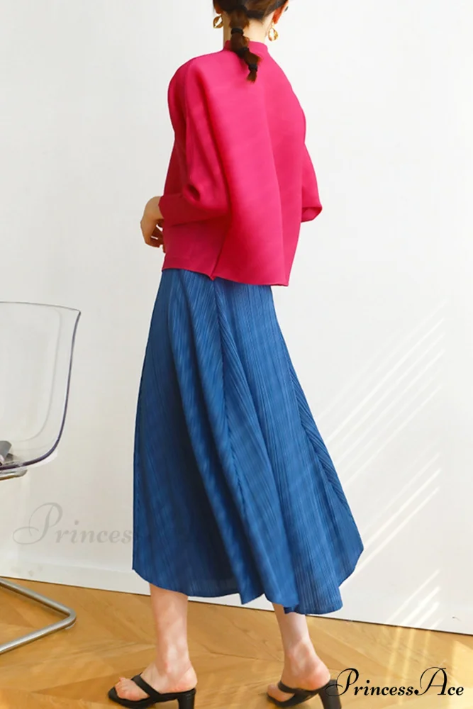 Pleated High Waist Skirt - Solid Color - Image 10