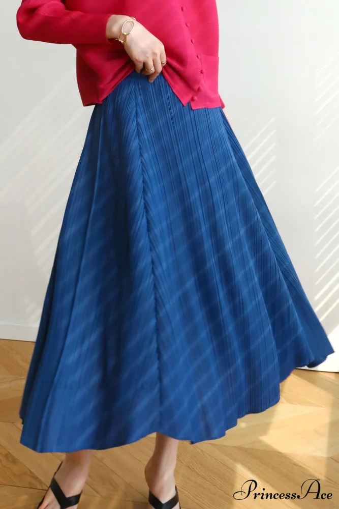 Pleated High Waist Skirt - Solid Color - Image 11
