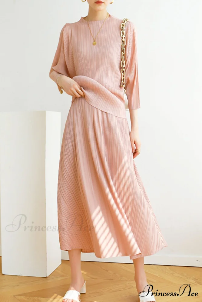 Pleated High Waist Skirt - Solid Color - Image 2