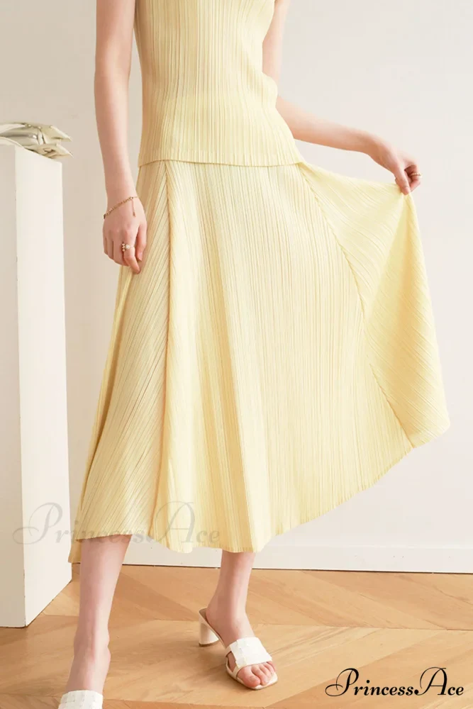 Pleated High Waist Skirt - Solid Color - Image 5