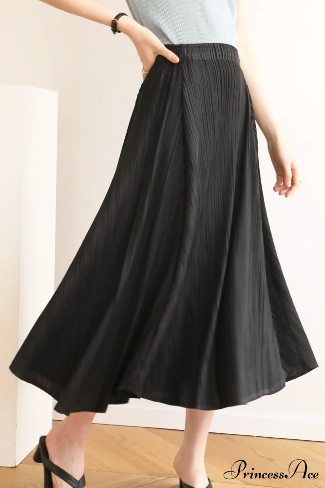 Pleated High Waist Skirt - Solid Color - Image 6
